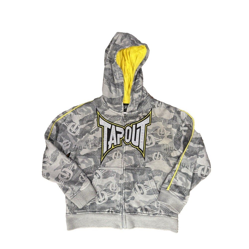 Y2K Tapout Grey Monogram Spellout Full Zip Hoodie Skater Grunge Youth Small